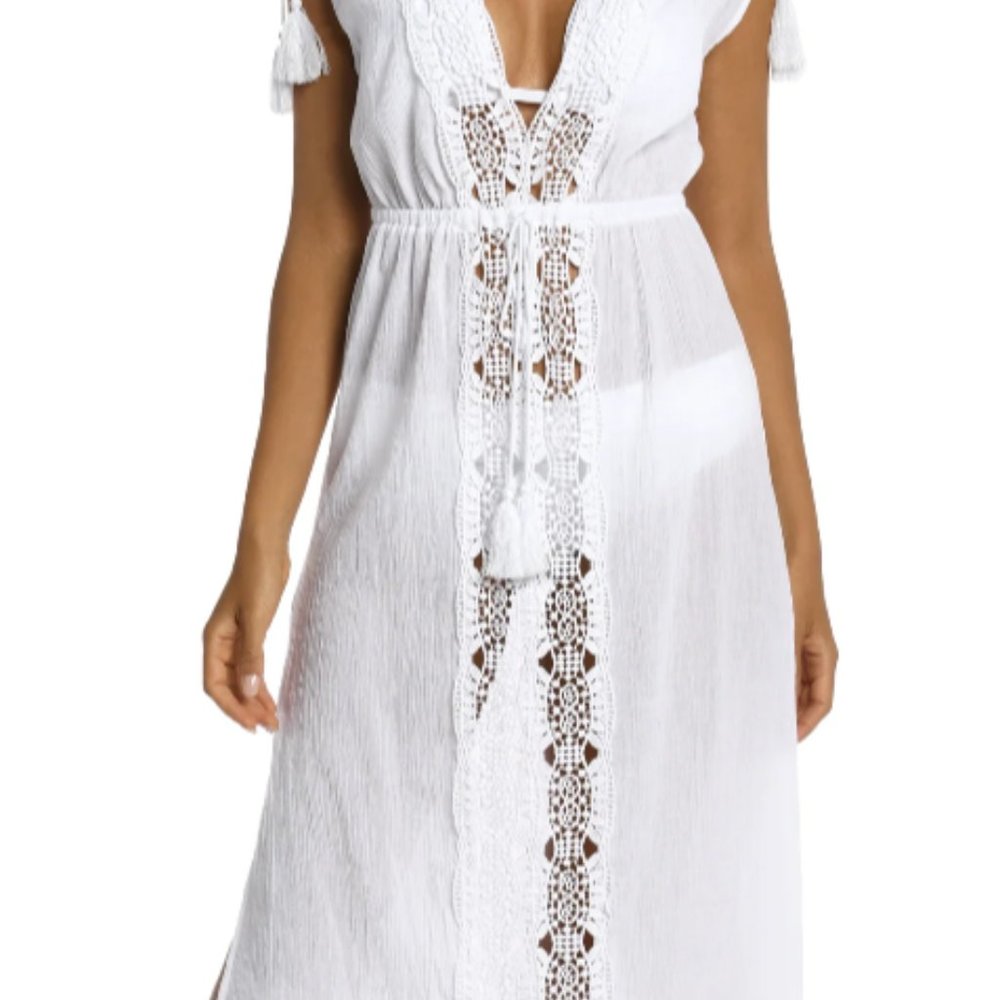 La Blanca | Island Fare Tie Front Mid Length Dress / Swimsuit Cover | Size Small